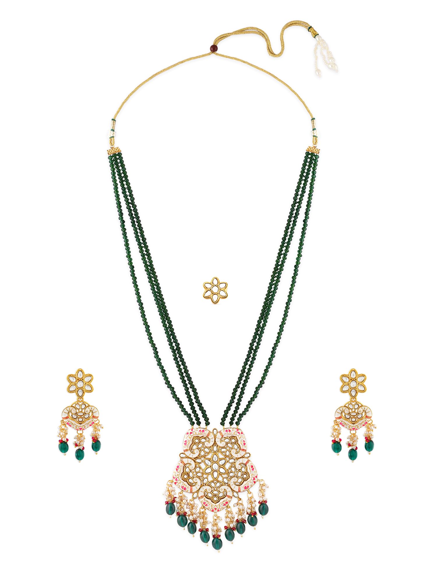 ZAVERI PEARLS Green Crystals Multistrand Beaded Pink Meenakari Long Necklace Earring & Ring Set For Women-ZPFK17585 (B0CWNVJSQD) Amazon Price History, Amazon Price Tracker