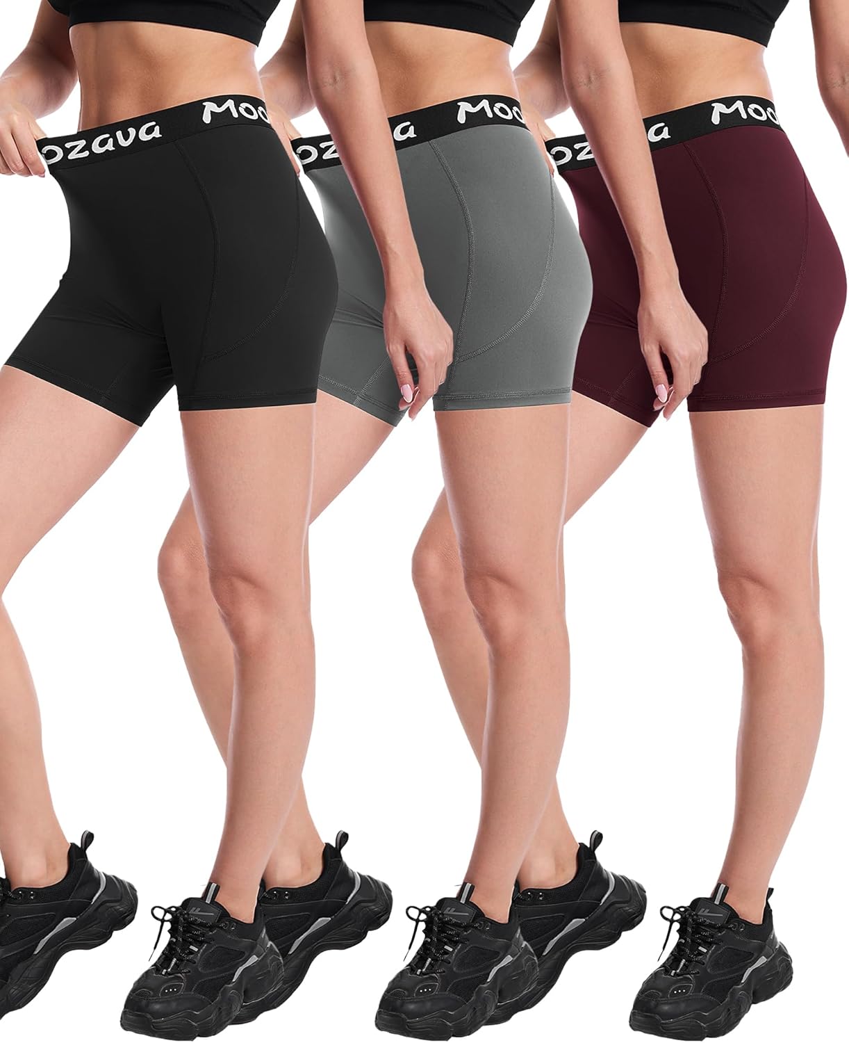 Moozava 5" Womens Spandex Volleyball Shorts 3 Pack Athletic Compression Shorts for Workout Running Gym Yoga Cycling Dance - Image 2