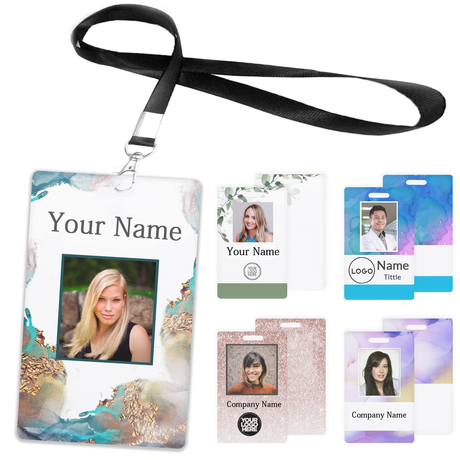 Custom Id Badge, Personalized Employee Photo Identification Card with Lanyard, Durable ID Card for Office Worker Doctor Nurse