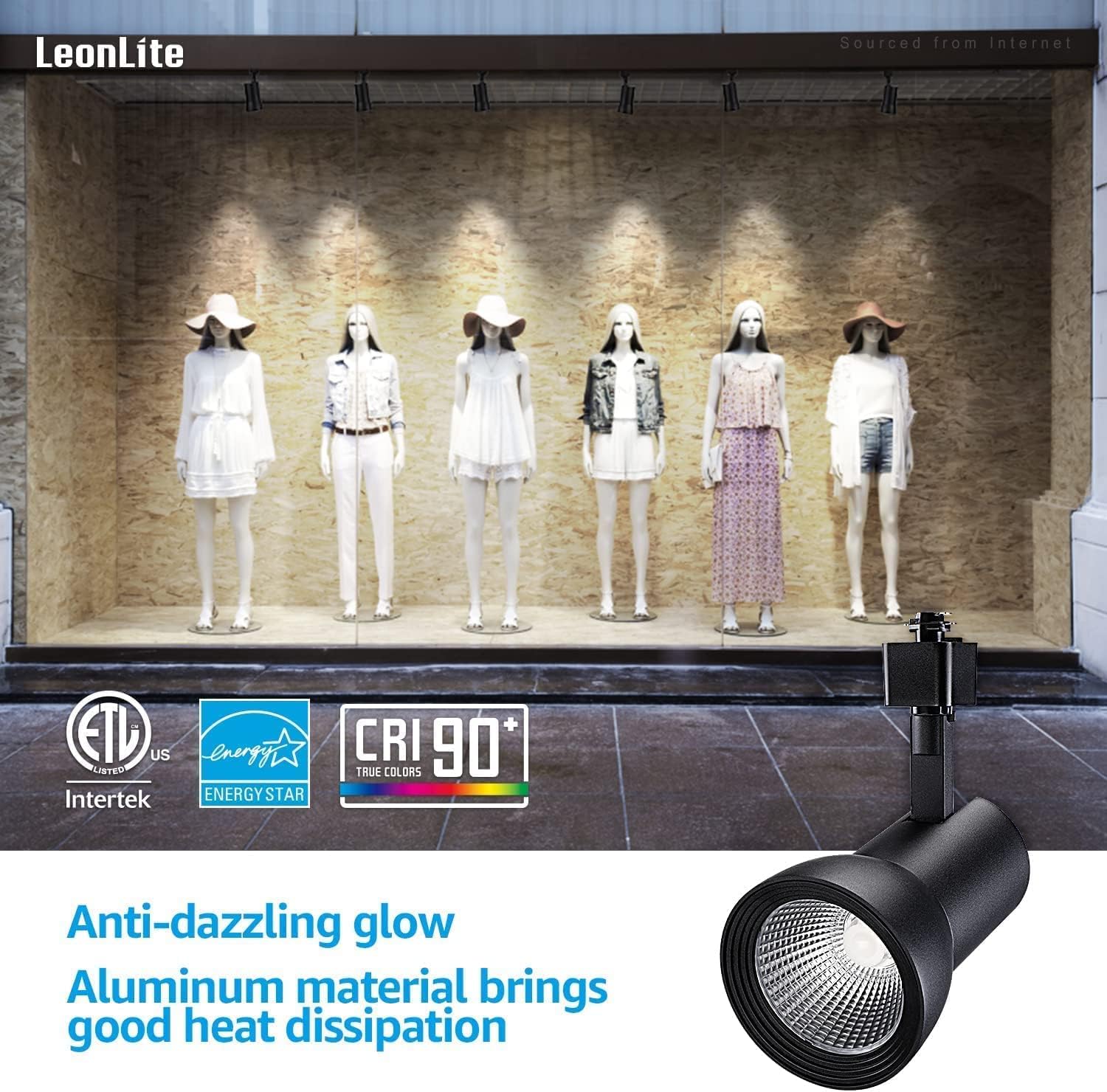 LEONLITE 18W Dimmable LED Track Lighting Heads, 1400LM Single Circuit H Type Track Light for Accent Retail Kitchen Art, CRI90 Aluminum, ETL & ES Listed, 4000K Cool White, Black, Pack of 4