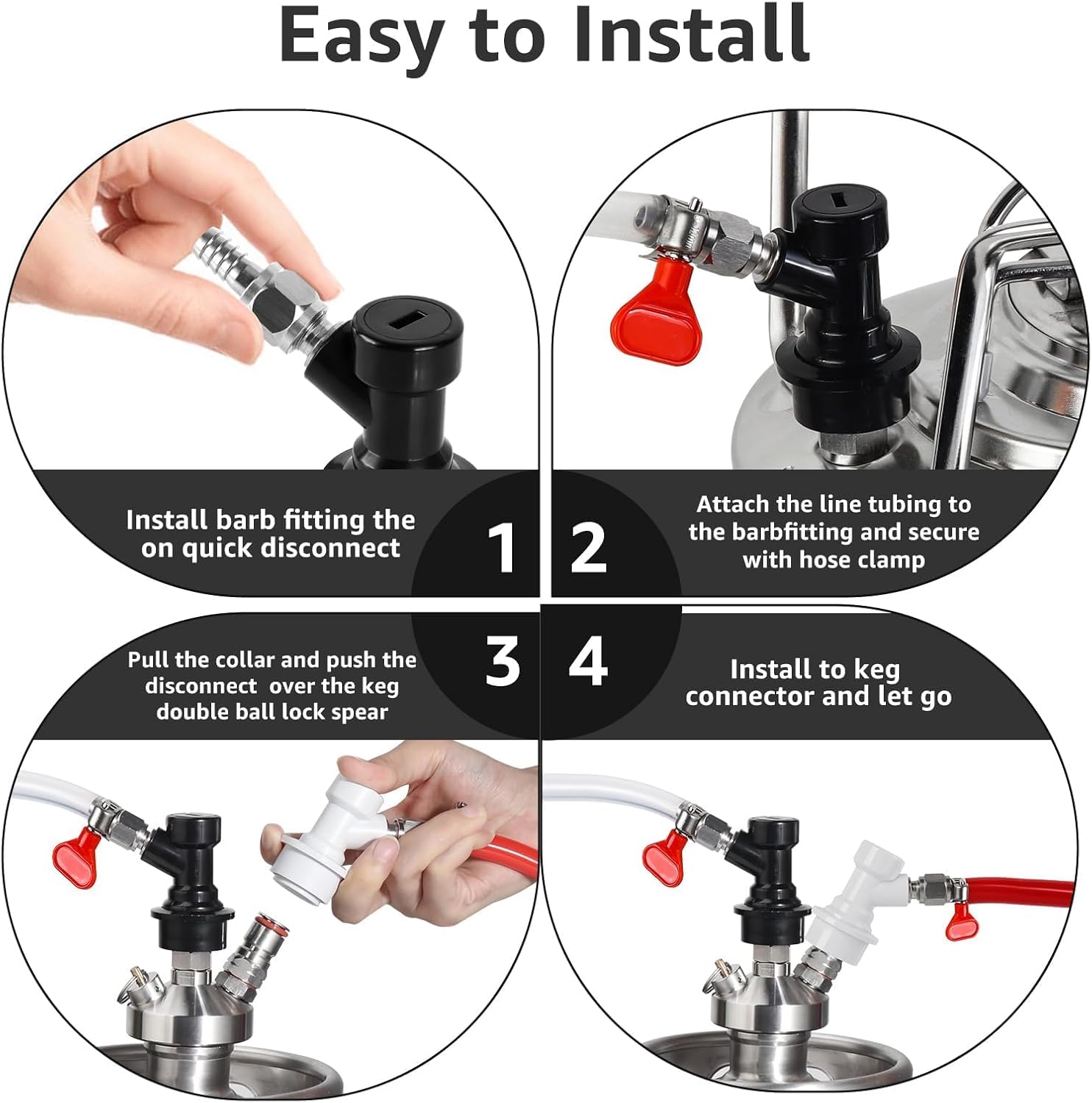5 Pairs Ball Lock Keg Fittings Beer Corny Keg Connectors with Stainless Steel 5/16" Gas & 1/4" Liquid Barbs and MFL Thread Swivel Nuts for Homebrew with 10 PCS Hose Clamps