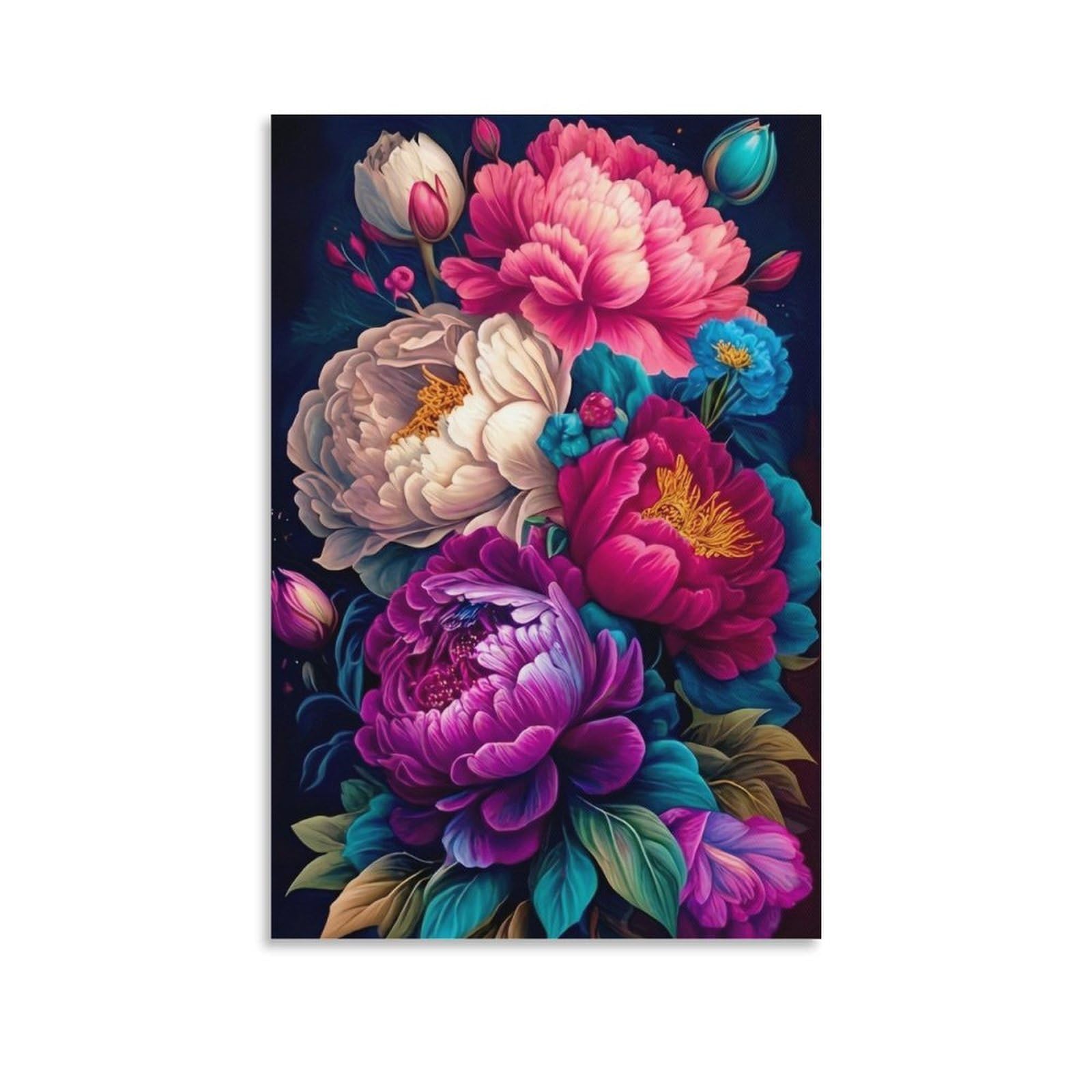 Paint by Numbers for Adults Children, Vibrant Peony Bouquet Linen Canvas Acrylic DIY Number Painting Kits Wall Art Decor Gifts (Without Frame) 40x50cm