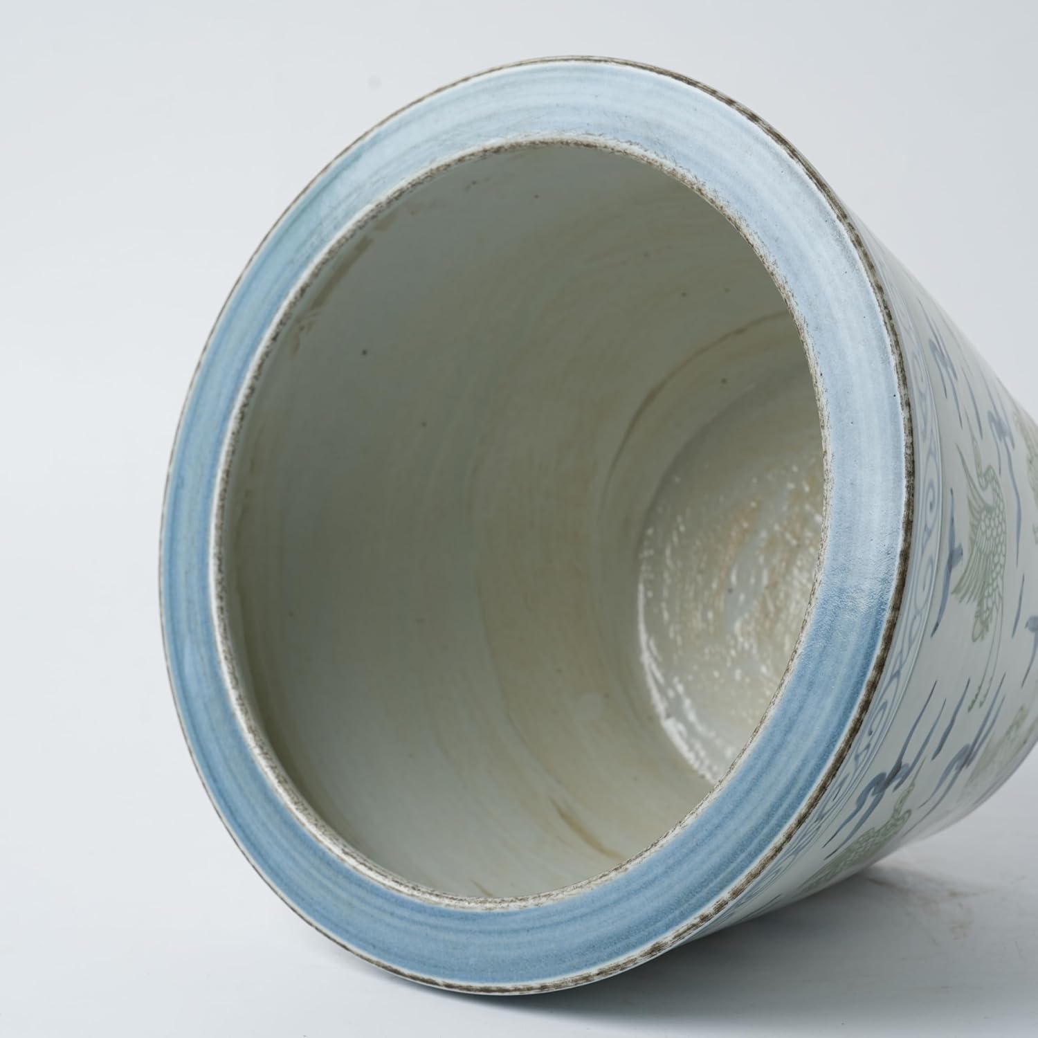 Ceramic Planter 10.24 Inch Large Plants Pot - VintageHand-Painted Blue and White Pattern Home Decoration,Ceramic Flower Pot Indoor & Outdoor Flower Pots (Blue and Green)