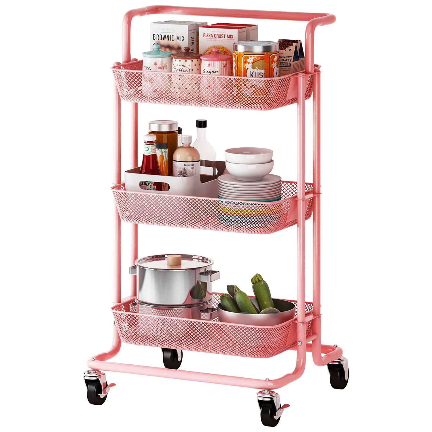 Buy PUSDON 3Tier Rolling Utility Cart, Metal Mesh Trolley Service Cart