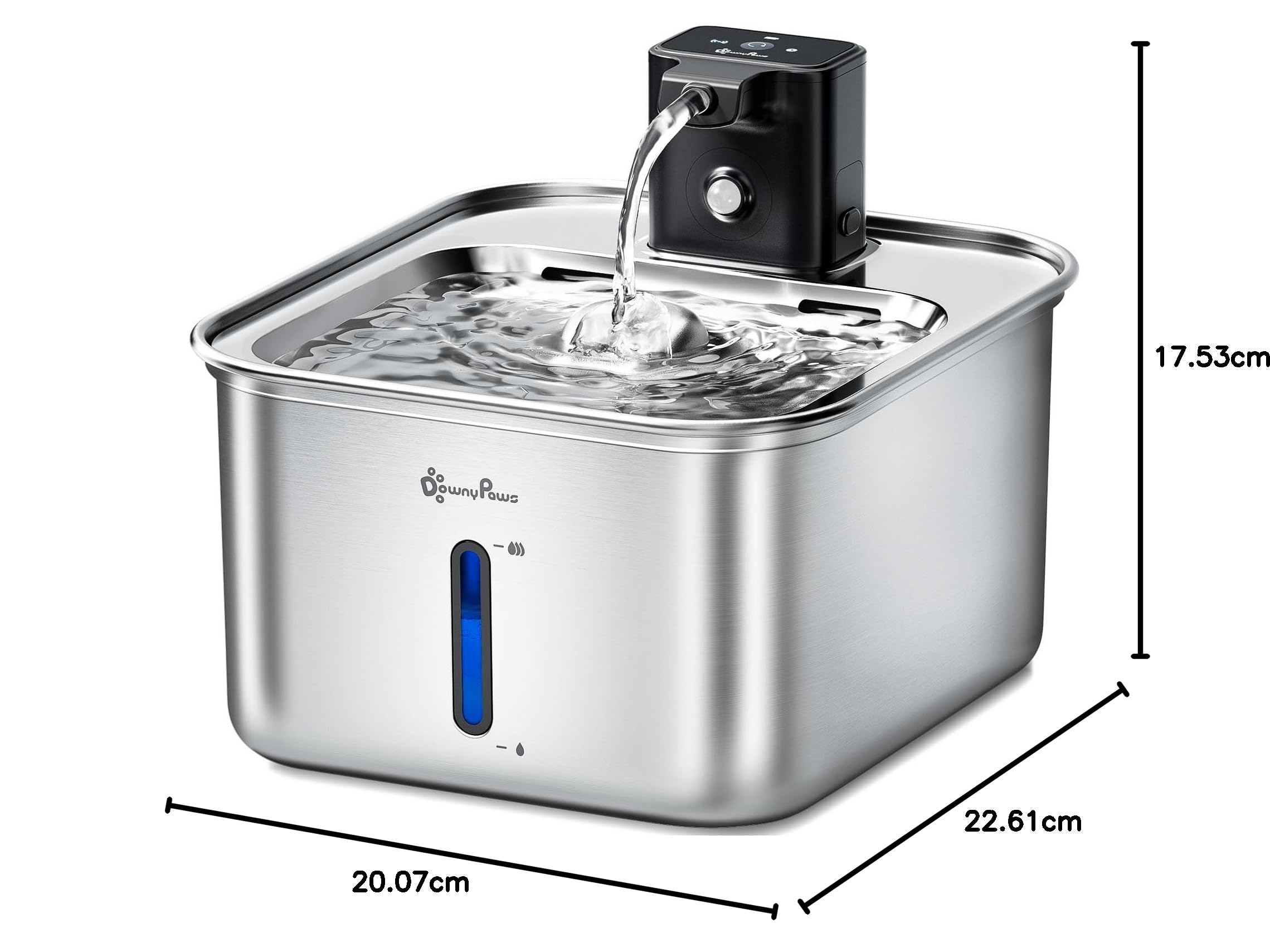 DownyPaws Fontanella per Gatti senza Fili in Acciaio, 3L, Pompa Silenziosa | Fontana per Gatti con Sensore di Movimento, Dispenser Acqua Gatto con Batteria 4000 mAh, Lavabile in Lavastoviglie, Bianco