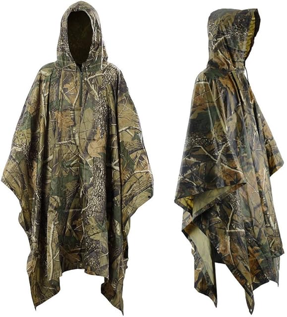 Infreecs Waterproof Rain Cape Raincoat, Rain Poncho for outdoor Camping Military cycling traveling, Hooded Rainwear with Emergency Grommet Corners for Shelter Use