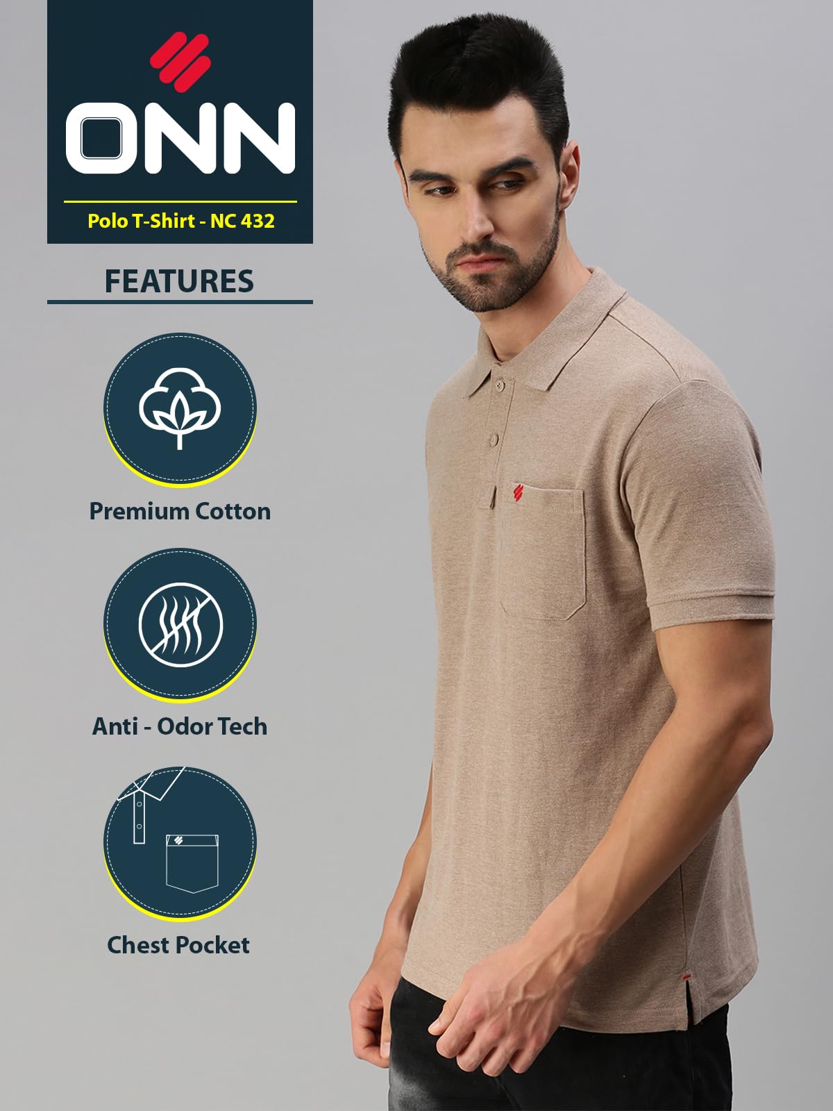 ONN Men's Solid Regular Fit Polo NC432_CML_1PC_Camel_L - Image 2 thumbnail