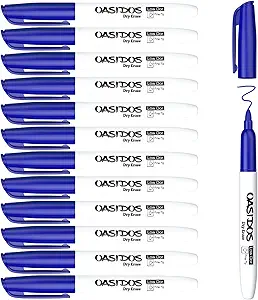 Dry Erase Markers Fine Tip 12 Pack Blue Fine Point Thin Dry Erase Markers Bulk, Low Odor Whiteboard Markers for Office Classroom School White Board