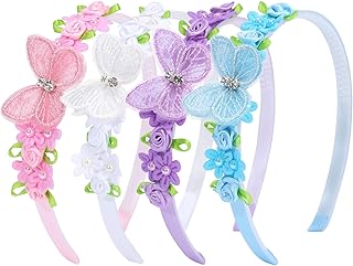 OAOLEER 4PCS Headband for Girls, Flower Headbands Floral Hair Bands Non Slip Hoops Accessories for Girls Toddlers Kids Teens Children(Butterfly Headbands, 1 Count (Pack of 4))