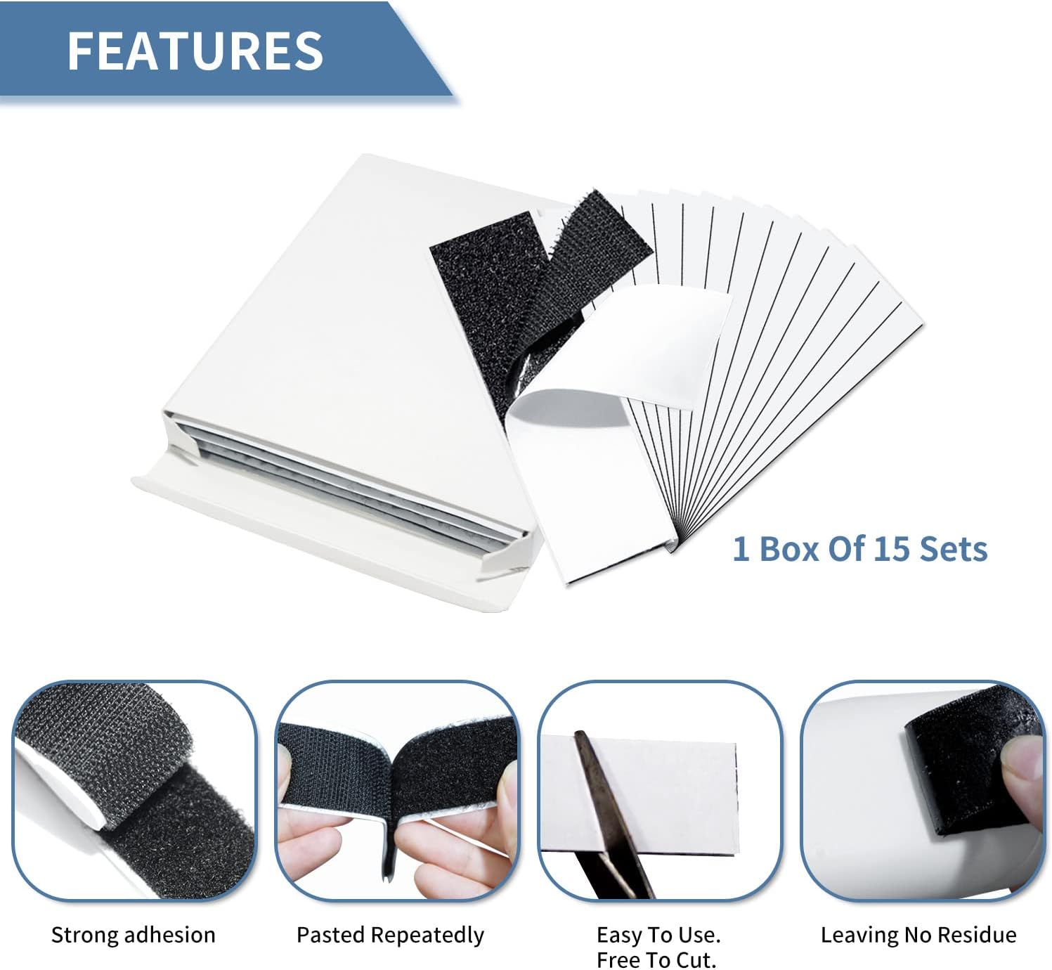 Hook and Loop Strips with Adhesive - 15 Sets(1x4 inch) Heavy Duty Tape,Sticky Back Fastener for Indoor or Outdoor Use - Instead of Holes and Screws, Black : Arts, Crafts & Sewing