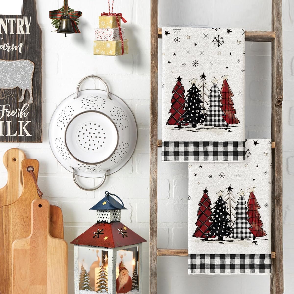 Artoid Mode Black White Buffalo Plaid Xmas Trees Christmas Kitchen Towels Dish Towels, 18x26 Inch Daily Seasonal Winter Decoration Hand Towels Set of 2 - Image 3