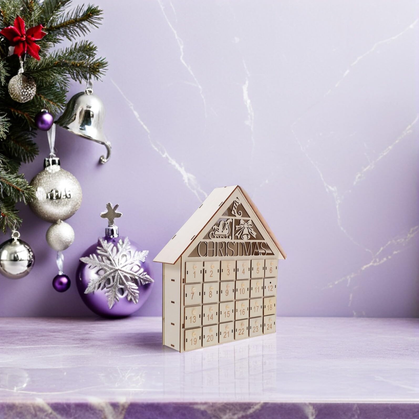 Rustikaler Holz-adventskalender mit Füllbaren Schubladen Beleuchtetes Weihnachtsdorf mit Warmen Led-lichtern Sicher für Festliche Weihnachtsdeko für Zuhause und Weihnachtszeit