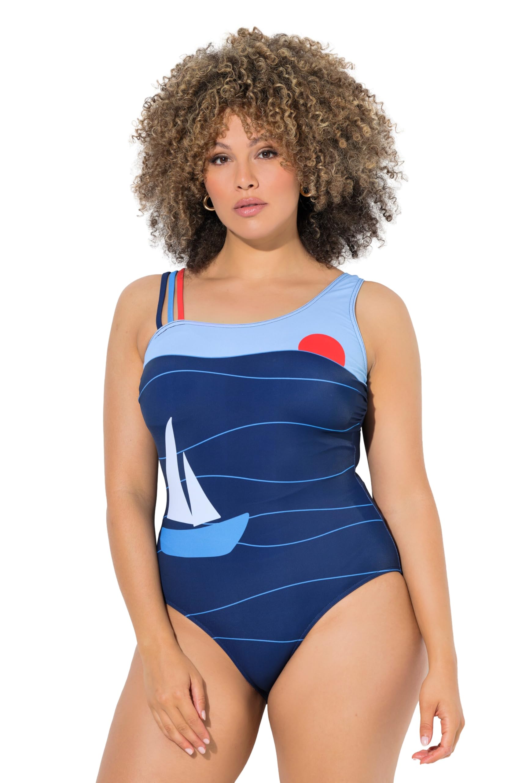 Ulla Popken Damen große Größen Übergrößen Plus Size Badeanzug, Schiff, Softcups, Rundhals, recycelt 846346