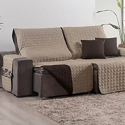 Capa para Sofá Retrátil 4 Lugares Tamanho King 2,40m 400 Fios + 2 Capa de Almofada | Protetor de Sofá Retrátil com Bolso (Caqui/Marrom)