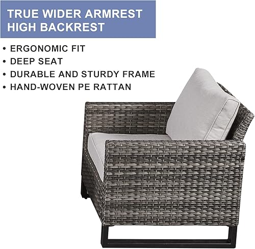 Miniatura 2 de HUMMUH Juego de 2 sillas de comedor de mimbre de polietileno para exteriores, con marco de metal de respaldo alto, con cojines de asiento de 4