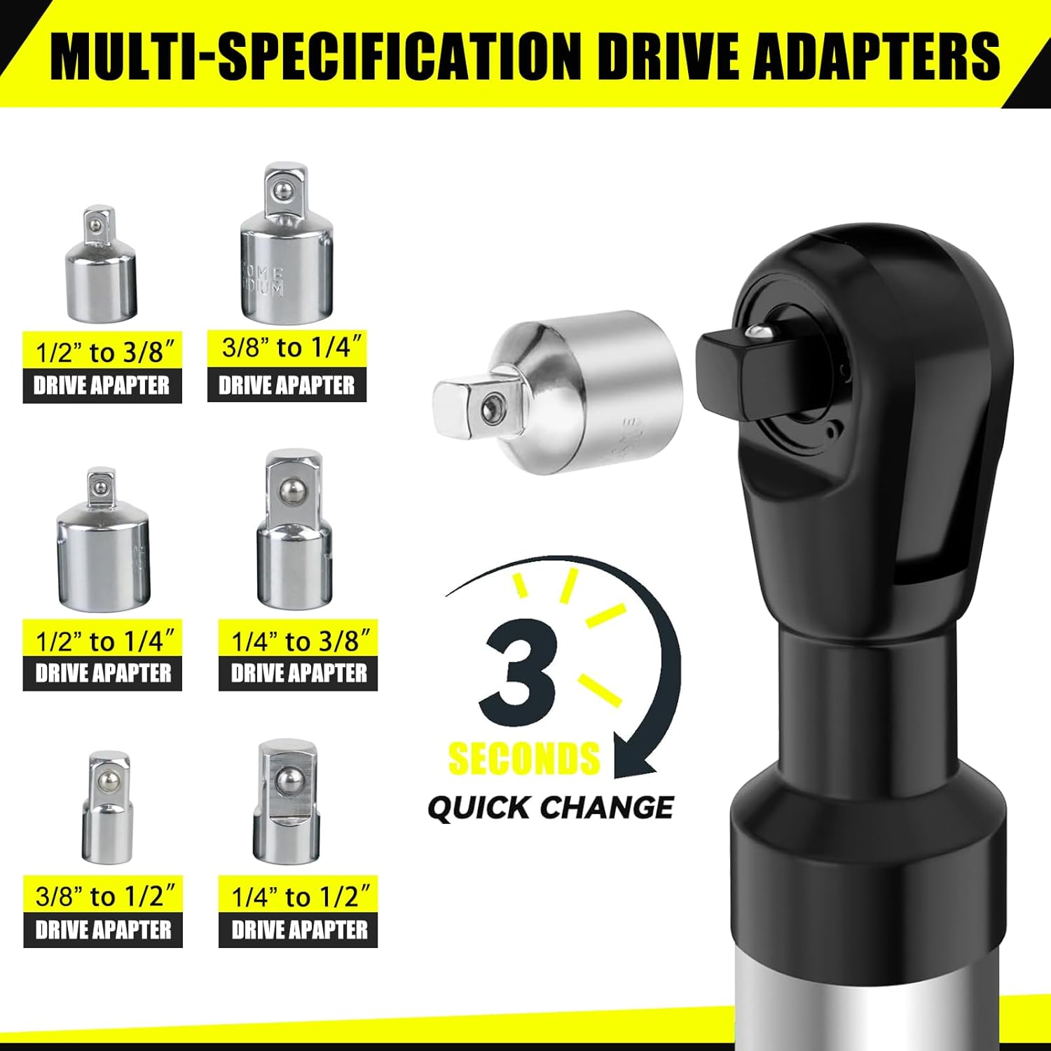 Offset Extension Wrench, Multifunctional Offset Extension Wrench Impact for Electric Drill, Electric Ratchet Wrench with 2 conversion head, 6 Conversion Adapters, Slim Design for Tight Spaces