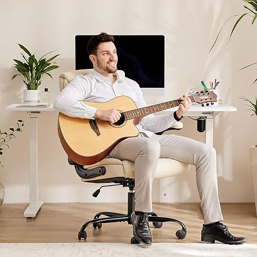 Miniatura 2 de Sweetcrispy Silla de oficina ergonómica de escritorio de alta resistencia con brazos abatibles, de cuero sintético, silla ajustable giratoria y con