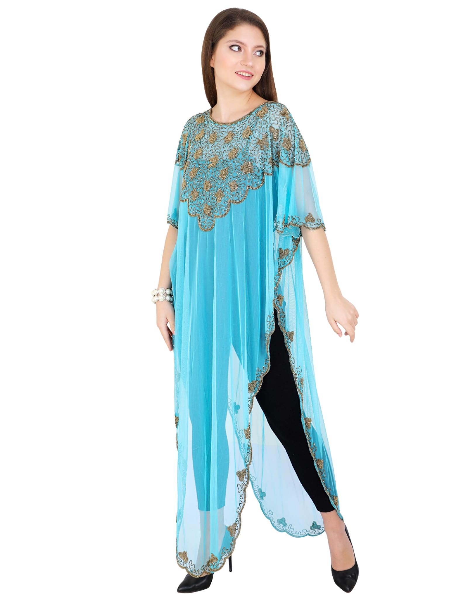 Royal Look Net Transparent Cover-Up Honeymoon Wedding Shrug Dress for Seaside Glamour Holiday Vacation Wedding Party Resort Wear Free Size L XL XXL 3XL Wear All Season Wearable-image-8