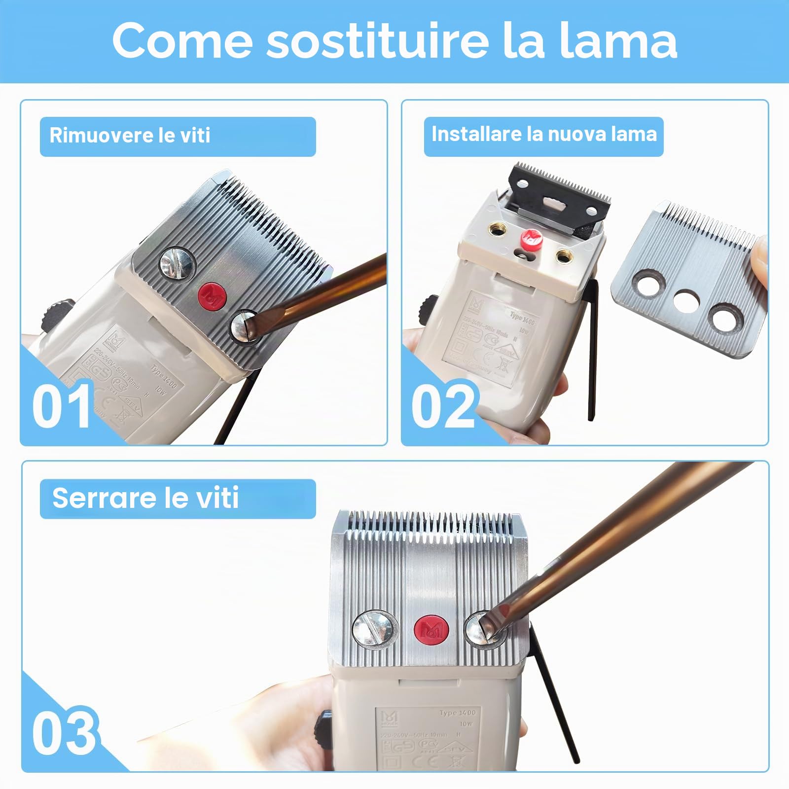 Star Blade - Lama di ricambio compatibile con il tosaerba Moser 1400, in acciaio inox, 0,7-3 mm, confezione da 2