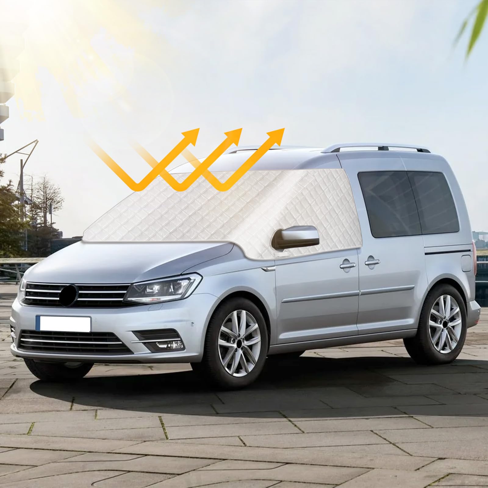 Osłona przeciwsłoneczna na przednią szybę do VW Caddy 2004-2021, 5-warstwowa odblaskowa zewnętrzna ochrona przed słońcem, ochrona przed promieniowaniem UV/mrozem/lodem/kurzem do VW Caddy 2004