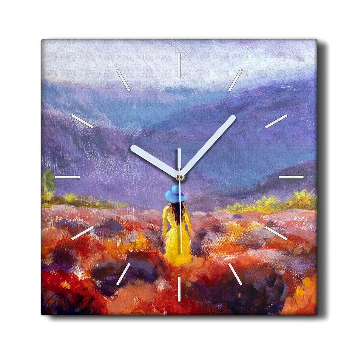 Horloge sur Toile 30x30cm Paysage de Montagne Silencieuse pour Salon