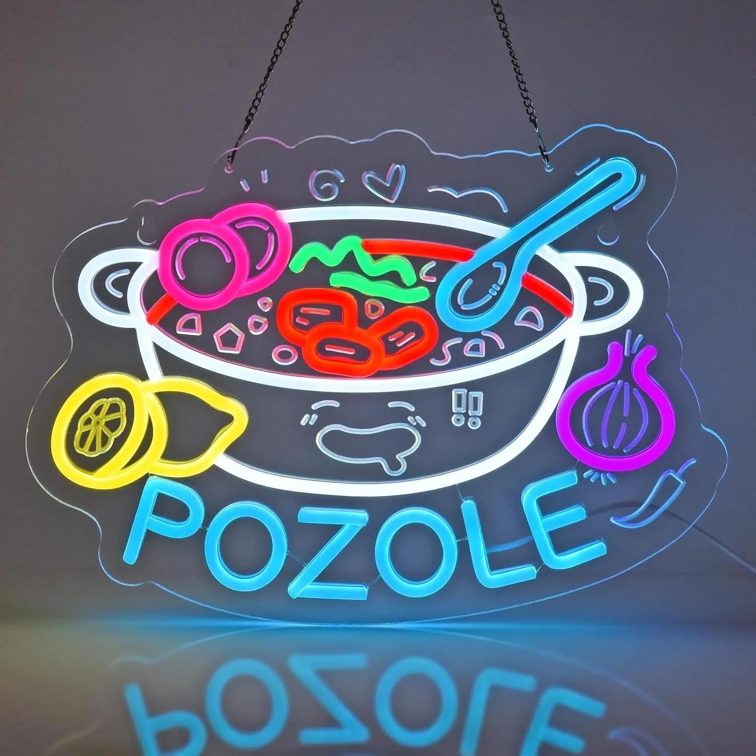 XENITE Hanging Art Neon Signs Pozole Neon Sign LED Light Dimmable USB Powered for Mexican Restaurant Latin Food Market Party Kitchen Home Decoration 38cmx27.8cm