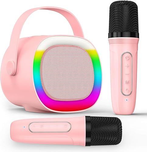 Miniatura 10 de LENRUE Máquina de karaoke para niños, altavoz Bluetooth con 2 micrófonos inalámbricos, luz colorida, regalo de cumpleaños para niños, juguetes de
