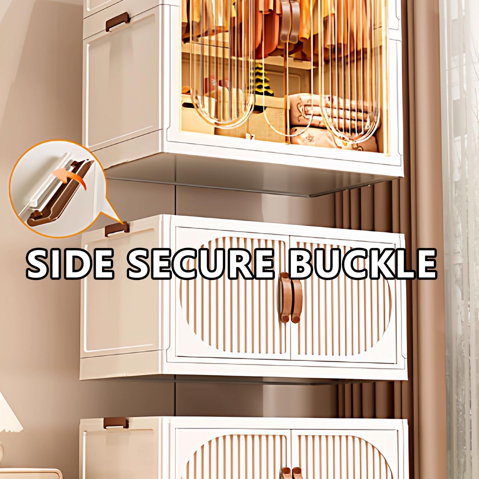 armadio, Con porte combinabili in materiale PP con ruote universali e serratura magnetica(75 * 49 * 84.5cm)