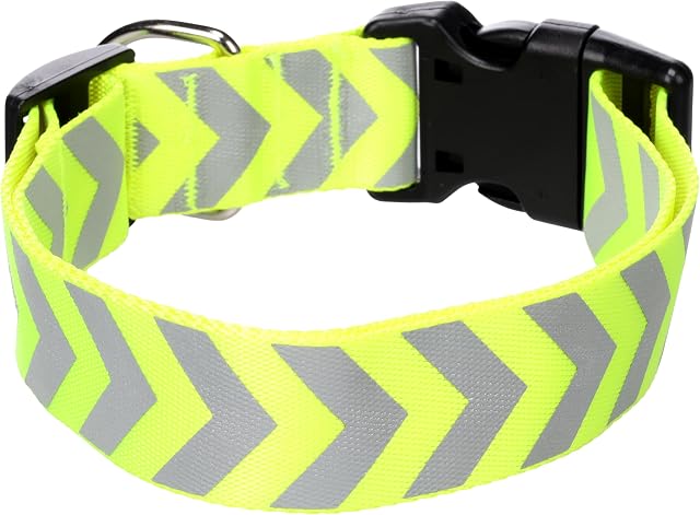 Foto 4 de 6 de Collar Perro - Fergu Fluo Amarillo XL - 55-75 cm - 40 mm - Nylon Regulable - Cierre de Clic - Reflectante