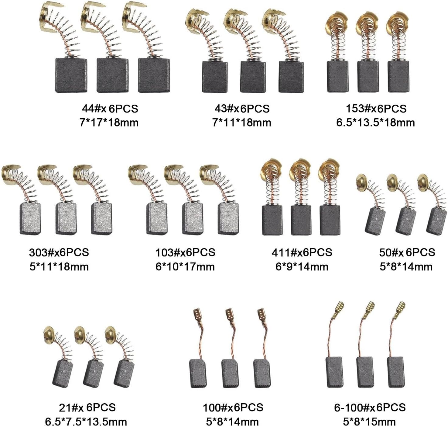 60PCS Electric Motor Carbon Brushes Replacement, 10 Different Models of Carbon Brushes Suitable for The Maintenance of Carbon Brush Motors