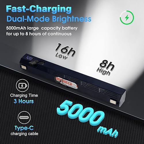 Miniatura 2 de LETOUR Barra de Luz Magnética, 11.81 pulgadas, 5000mAh 6000 Lúmenes Lámpara Portátil Recargable con 165 Bombillas LED Incorporadas, con Gancho