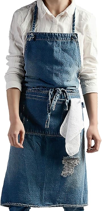 Amazon Icayre お洒落なデニムエプロン カフェーエプロン エプロン コットン100 デニム 前掛け 胸当て 首掛け式 着脱簡単 料理教室 男女兼用 作業用 汚れにくい エプロン オンライン通販