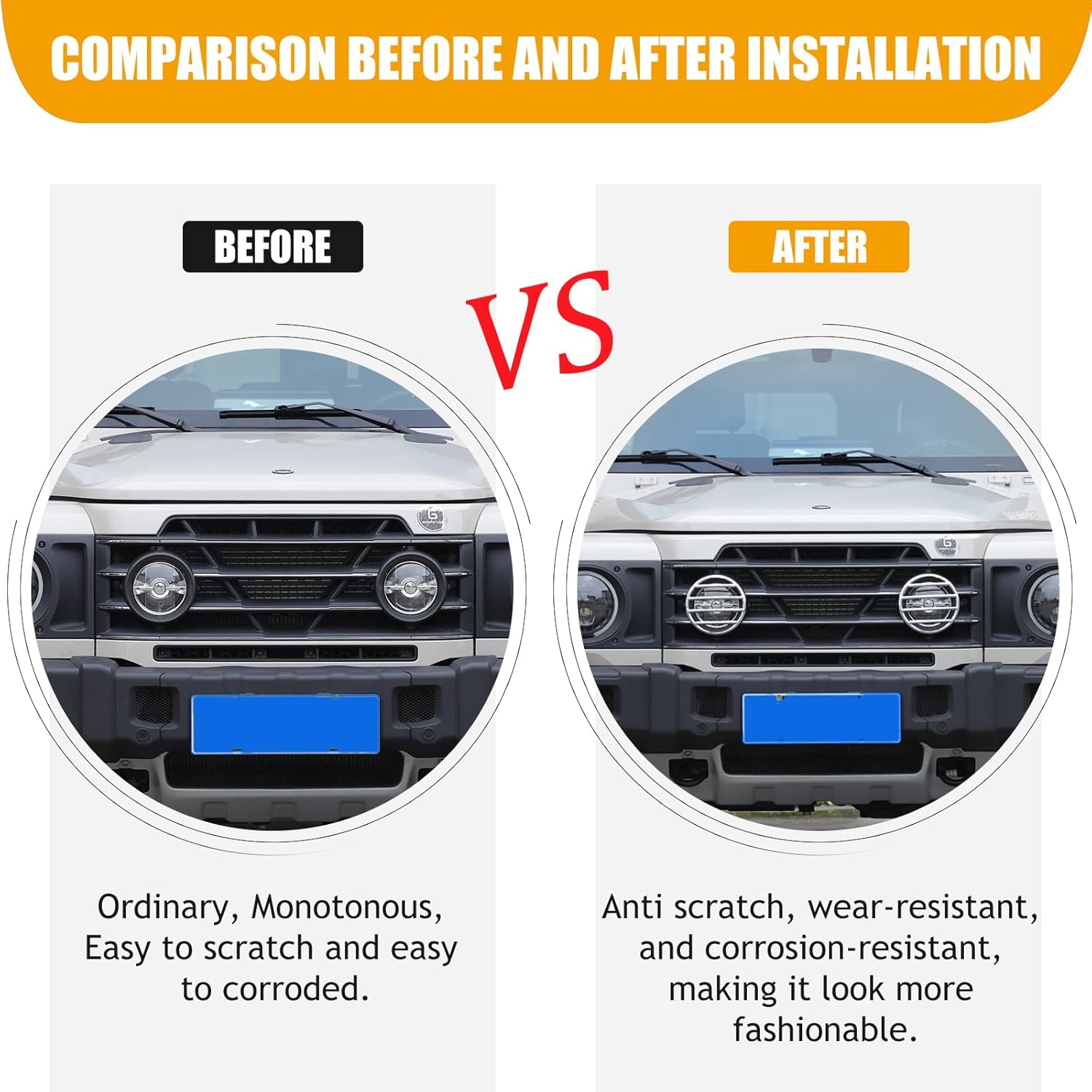 Car Front Fog Lamps Cover Fog Light Guards Cover Compatible with Ineos Grenadier 2022 2023 2024+ Lamp Exterior Frame Protection Kit Car Lights Protection Accessories 2PCS (Silver)