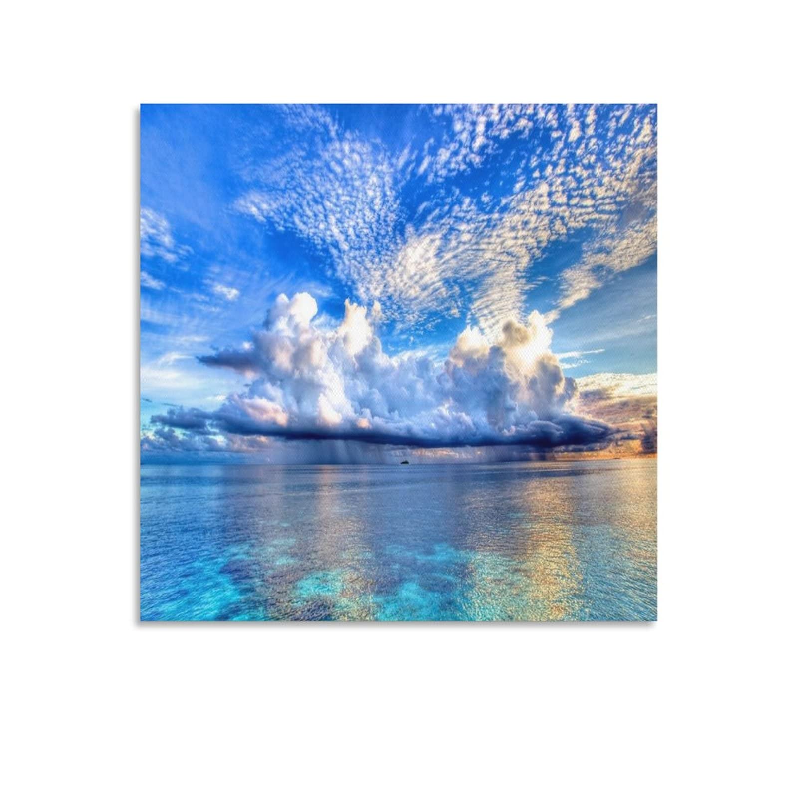 Amazon.co.jp: 青い空、美しい、白い雲、風景写真、海、夕日 芸術青い