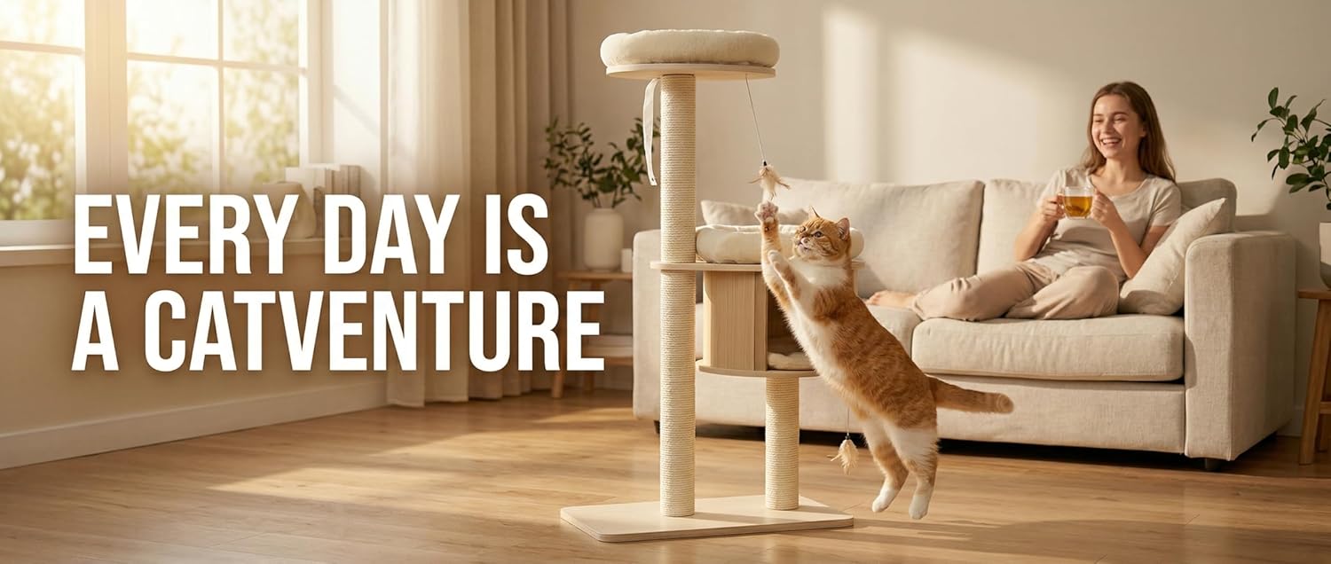 Cat Tree, Cat Tower with Cozy Bed and Scratching Posts for Indoor Cats, Multi-Level Pet Furniture for Climbing, Play and Relaxation, Ideal for Small to Medium Cats, Durable and Stylish