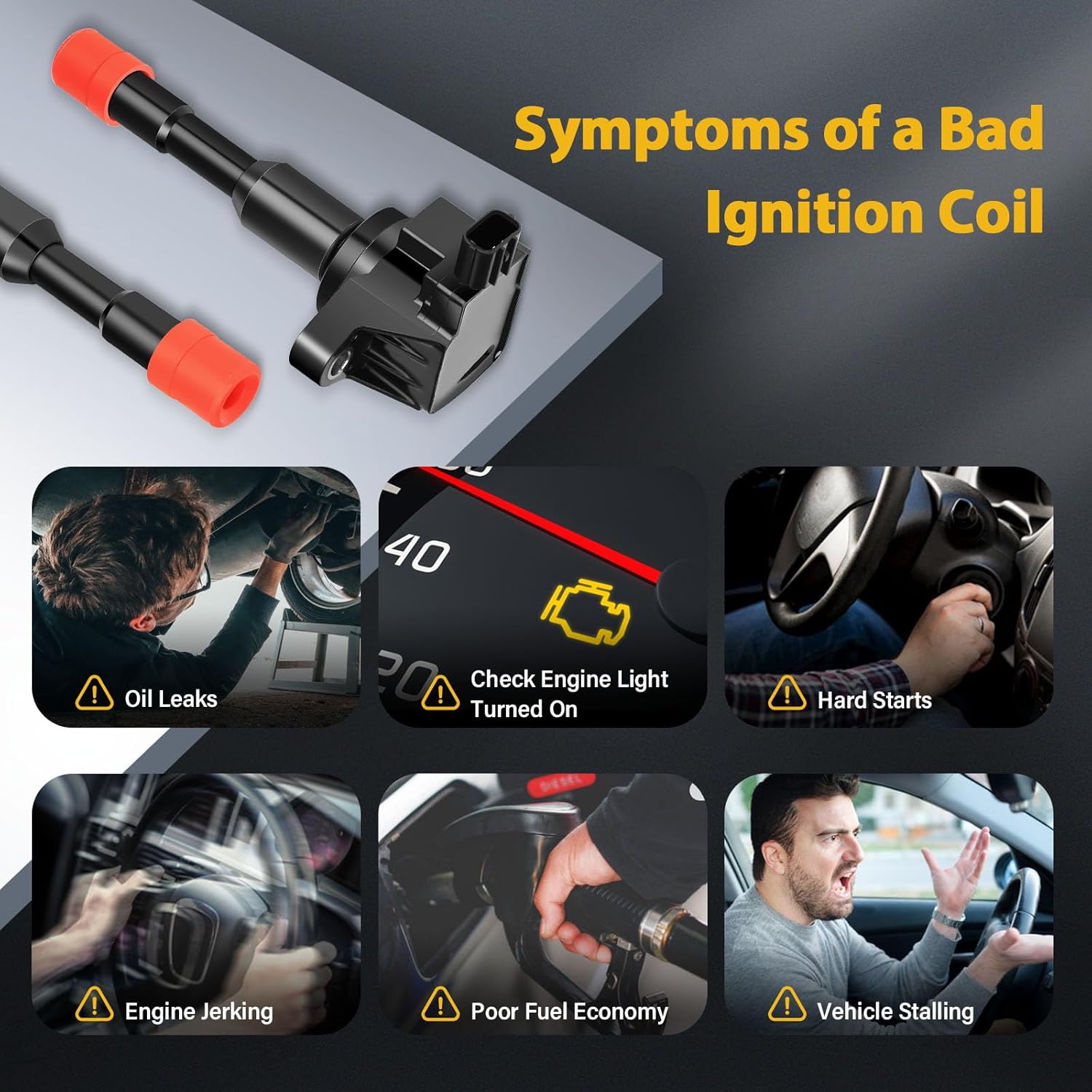 OCPTY Ignition Coil Coils Pack fits UF374 UF-373 5C1405, for Honda Civic 2.0L 2003-2010, 1.8L 2006-2010, 1.7L 2003-2005 - Set of 8