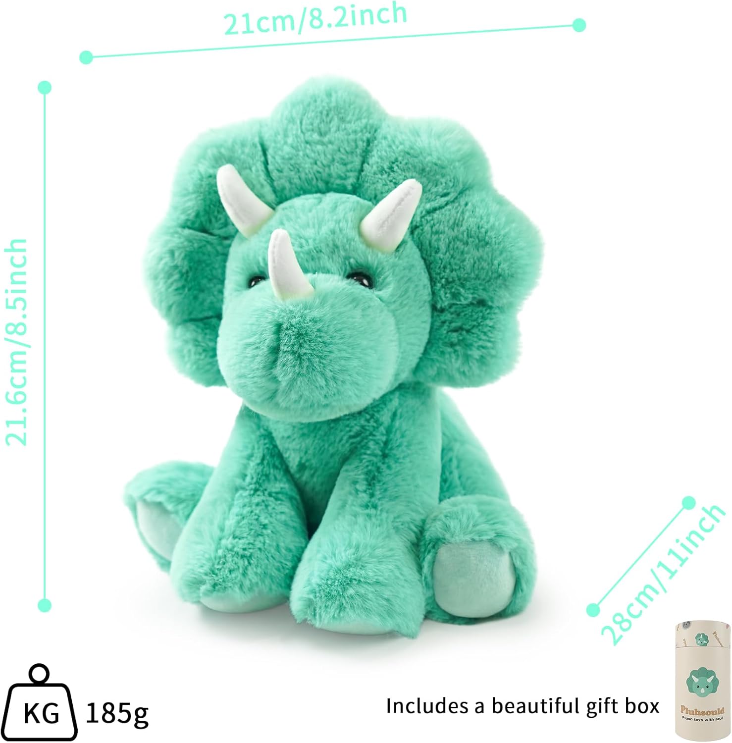 Microwavable & Weighted Stuffed Animals,Triceratops Stuffed Animal 8.5 Inch, 1.1 Lbs,Cute Soft Plush Toys for Boys, Girls, Babies & Toddlers（Lightly Scented with Lavender