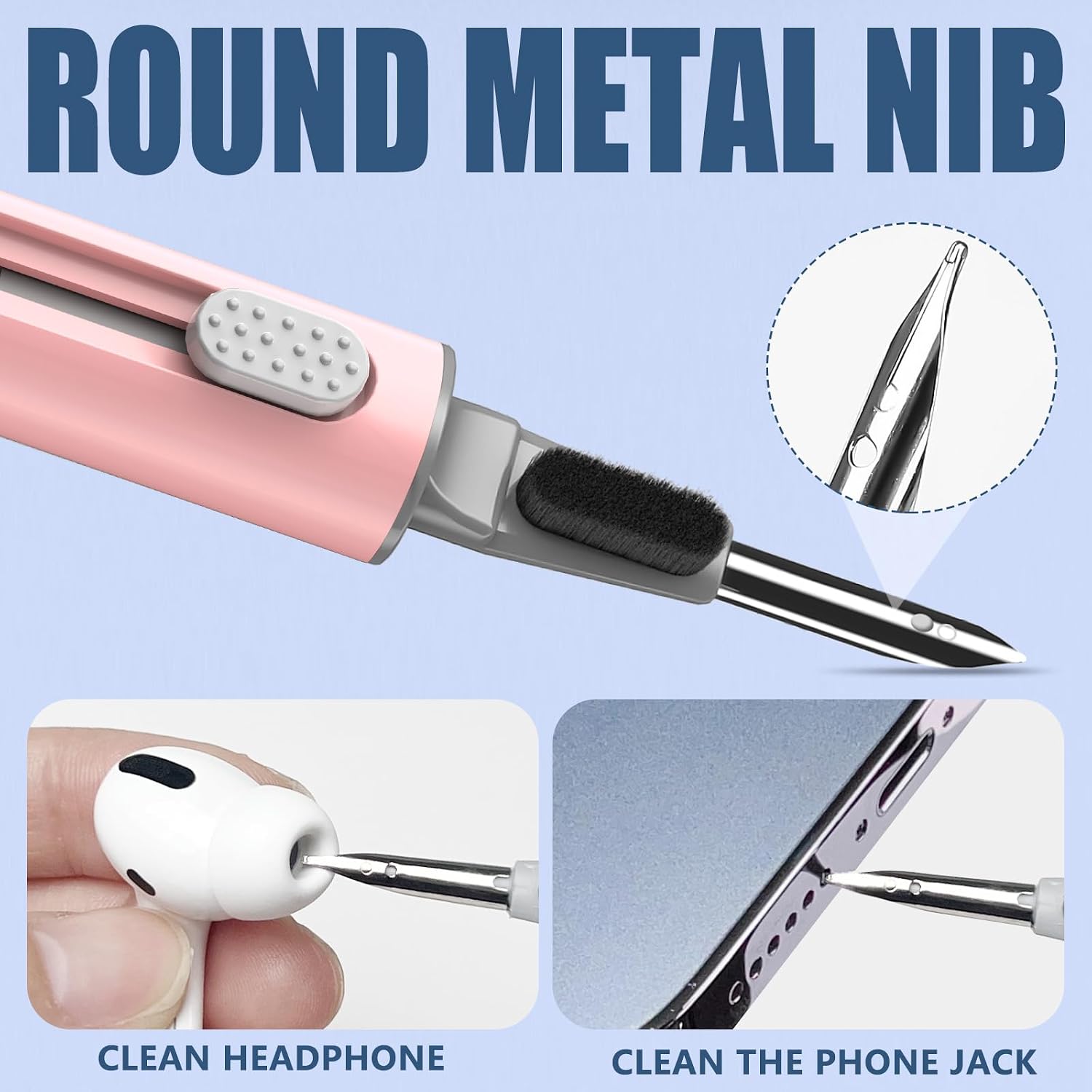 Inesore Multi Cleaning Kit for AirPods & All Bluetooth Earbuds (Pink) | 3-in-1 design with brush,sponge & metal tip; Airpod cleaning; Phone Cleaner; Earbud Cleaning; Electronic Device Cleaning Tool