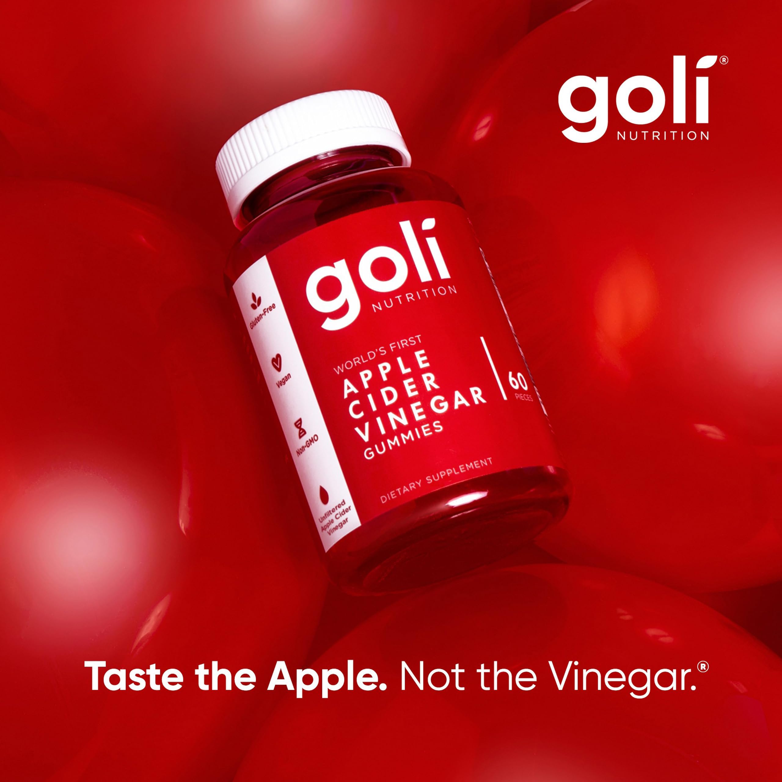 Goli Nutrition, Apple Cider Vinegar Gummies (Gommes au Vinaigre de Cidre), 500mg, 60 Gommes végétaliennes, Sans Gélatine, Sans Gluten, Végétarien, Sans OGM