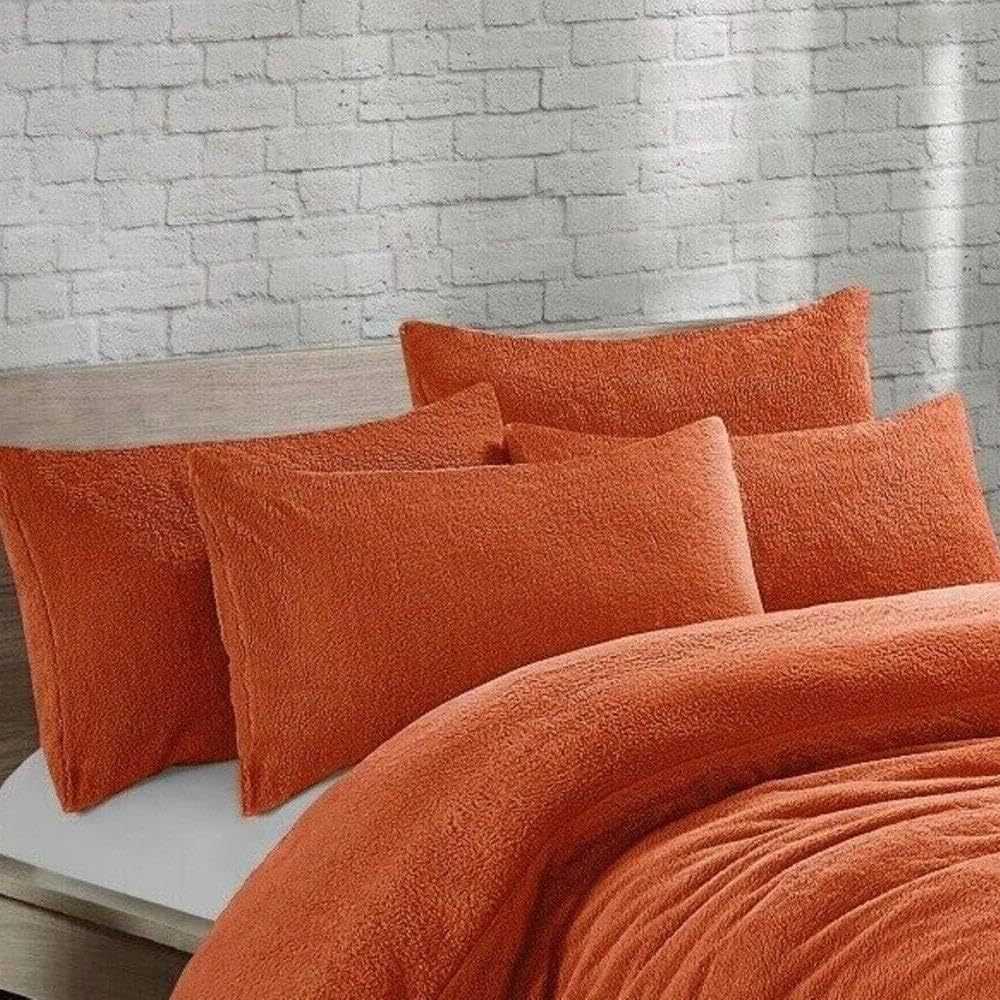 Nightzone Orange Night Zone Teddy Bear Pair Pillowcases Warm Cosy Soft Plush Fleece Pillow Case (Orange)