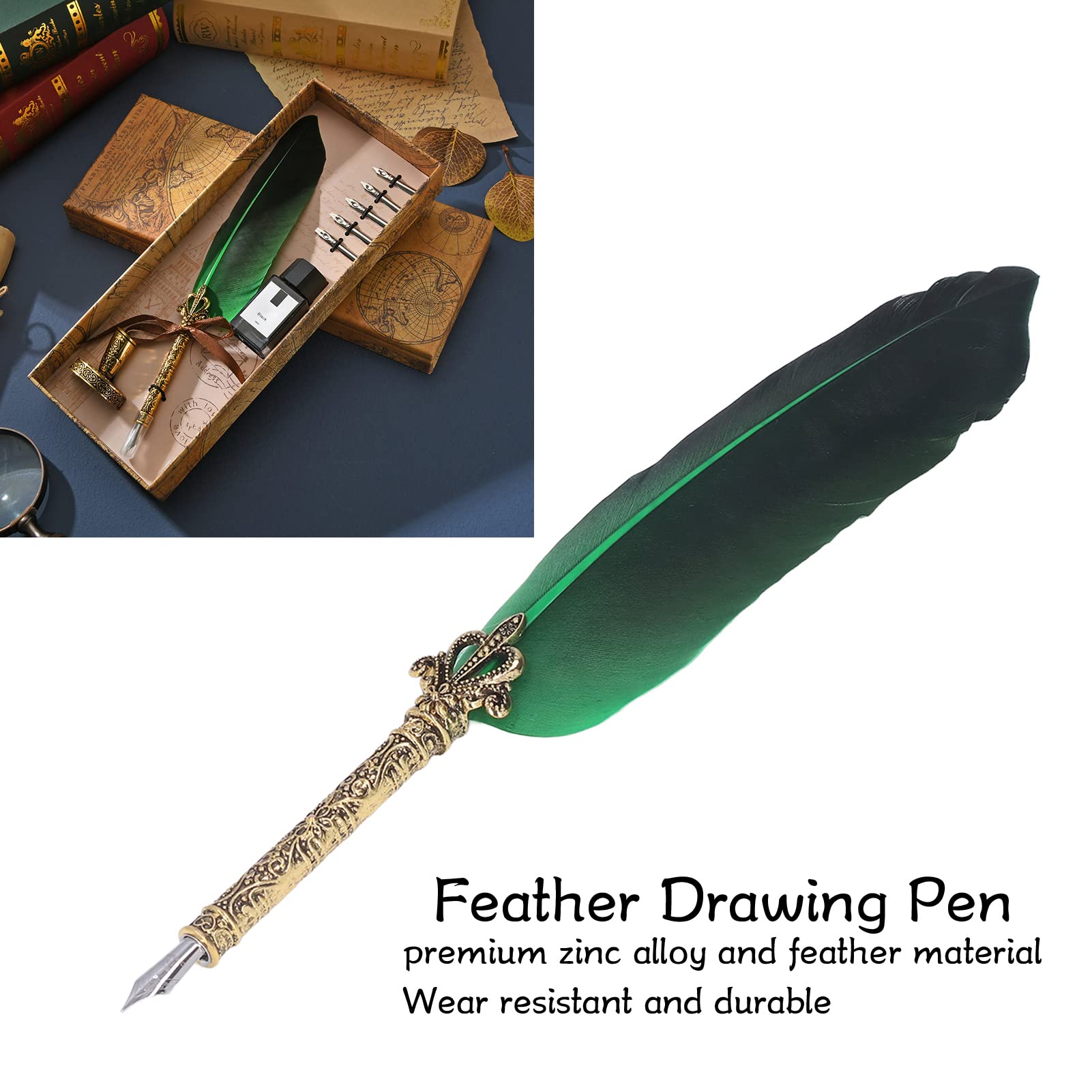 イタリア　羽根ペン PIU11 デコレーション羽根ペン 青 インク ペン先付セット