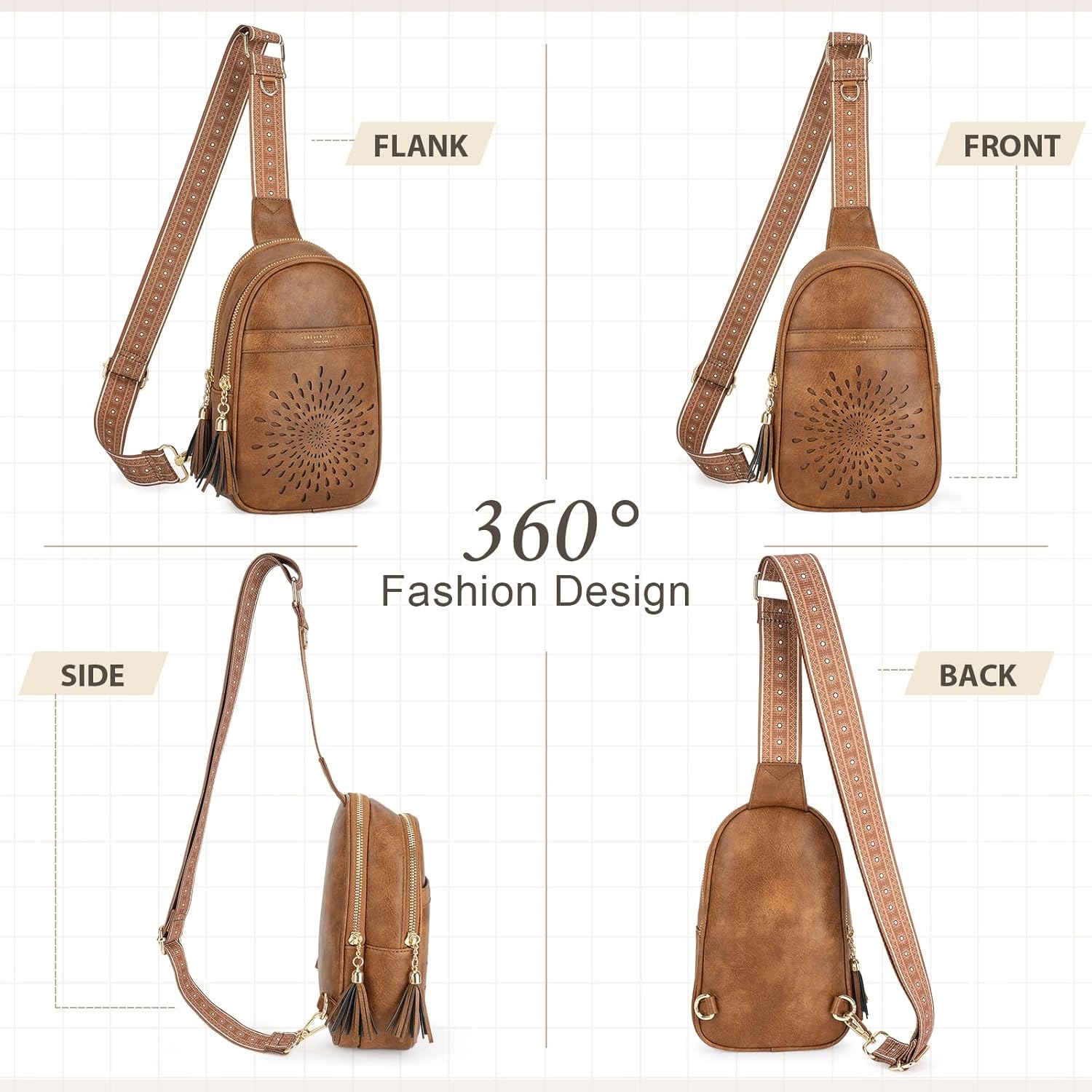 APHISON Small Sling Bag Fanny Packs Cell Phone Purse Vegan Leather Crossbody Bags for Women Chest Bag with Adjustable Strap BROWN - Image 6