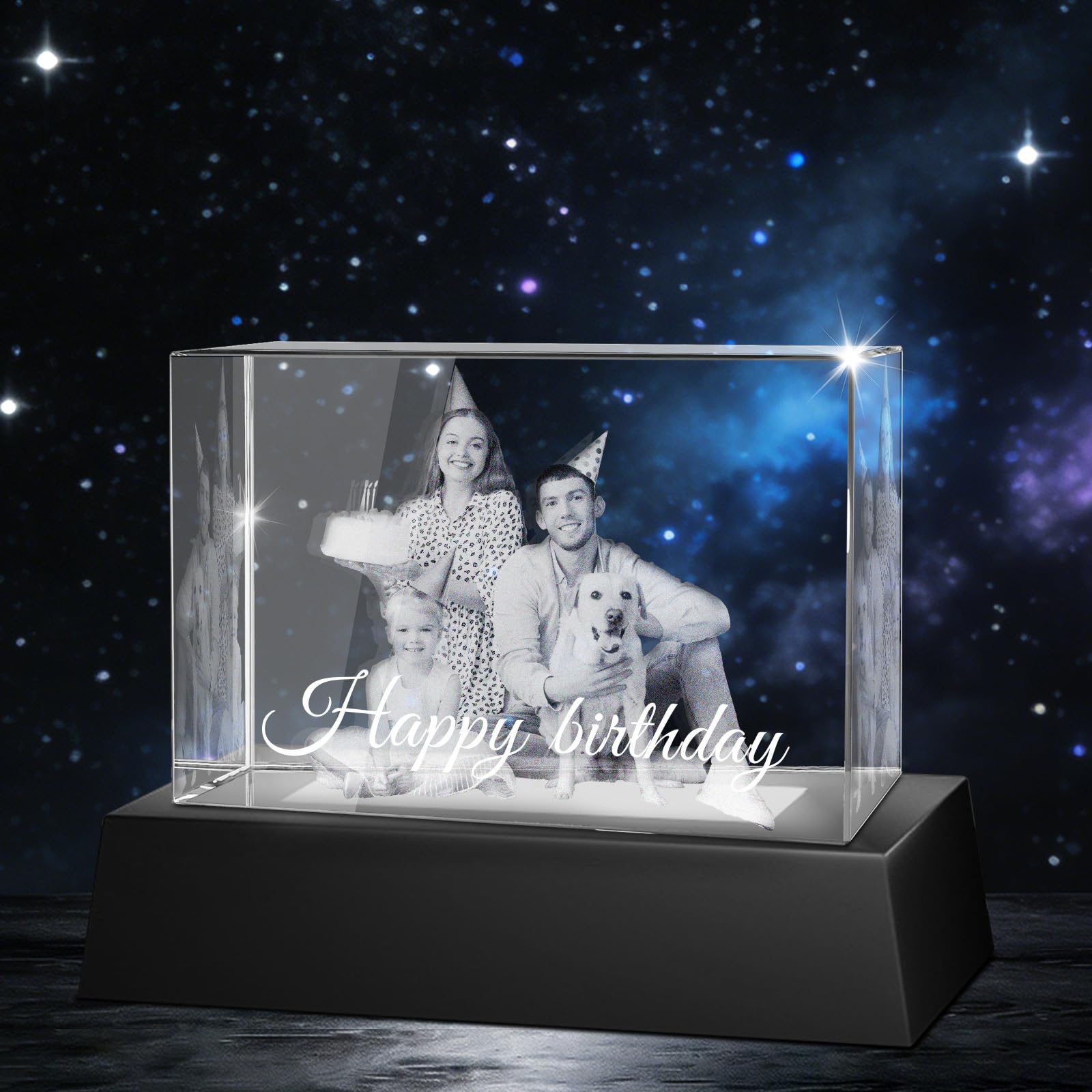 Personalized 3D Crystal Photo, Custom Gifts with 3D Laser Etched, Engraved Inside The Crystal Using Your Photo Customized Memorial Anniversary Couples Gifts(Horizontal Cuboid)