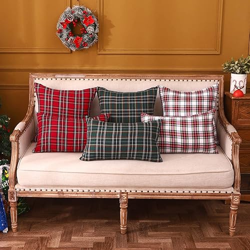 Miniatura 4 de CARRIE HOME Juego de 2 fundas de almohada de cuadros verdes de Navidad de 16 x 16 pulgadas, almohadas decorativas de Navidad de 16 x 16 pulgadas