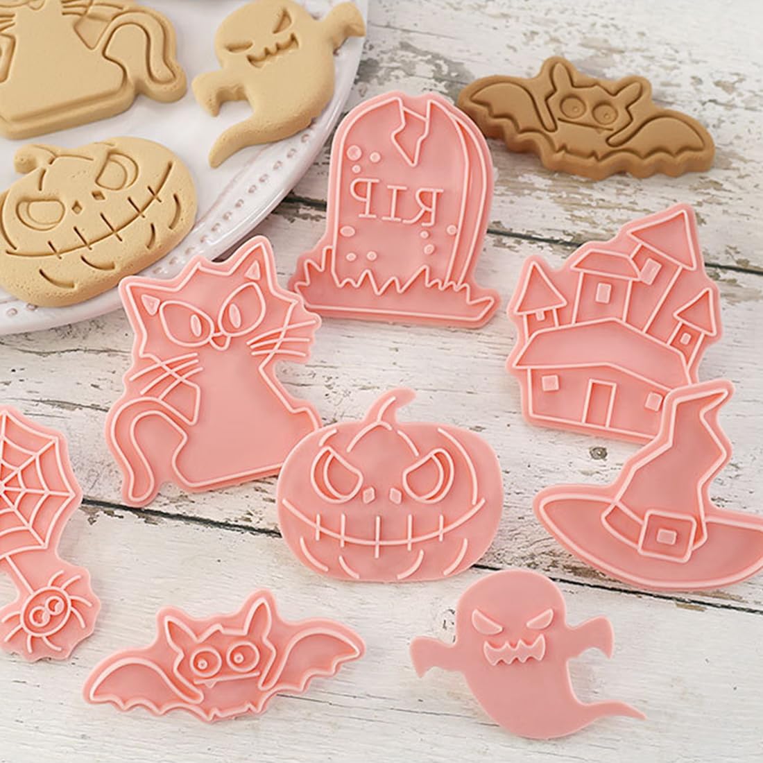 10 Emporte-Pièces Halloween En Plastique - Formes 3D Fantômes, Yeux, Bouches - Pour Biscuits Et Décorations - 5