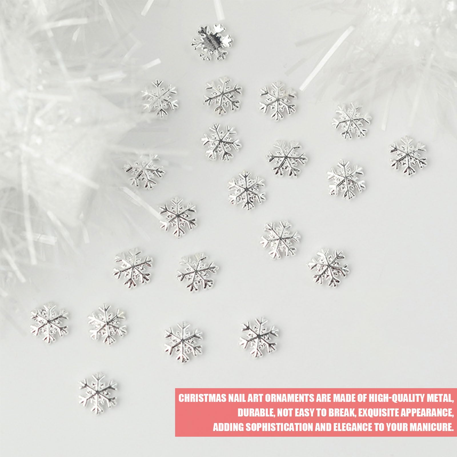 Christmas Snowflake Nail Charm,100Pcs Silver Snowflake Nail Art Gems and Charms,Metal Alloy Snowflake Nail Decorations Nail Rhinestones for Women Girls Manicure Design DIY Crafts - Image 3