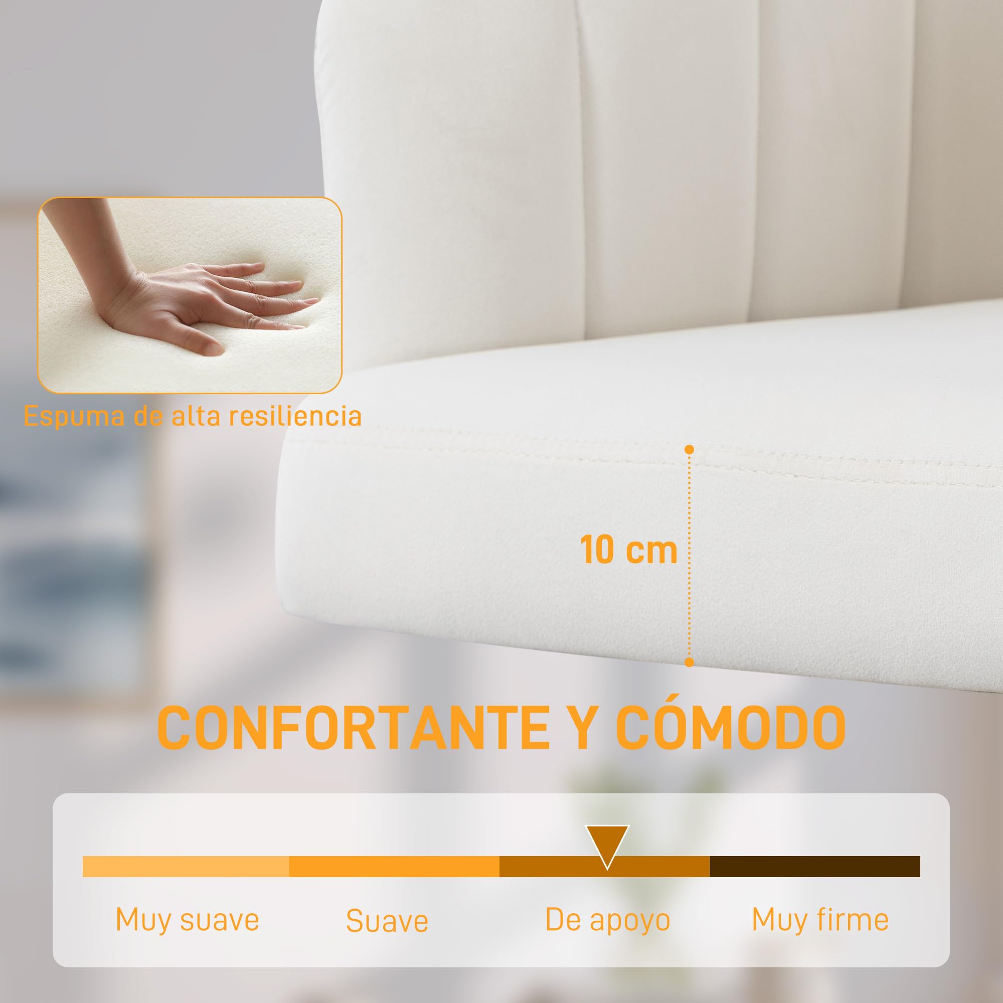 HOMCOM Silla de Oficina con Ruedas, Silla de Escritorio de Terciopel Crema | Respaldo Acolchado con Costuras, Asiento Ancho, Altura Ajustable, Espuma de Alta Resiliencia, para Casa, Oficina