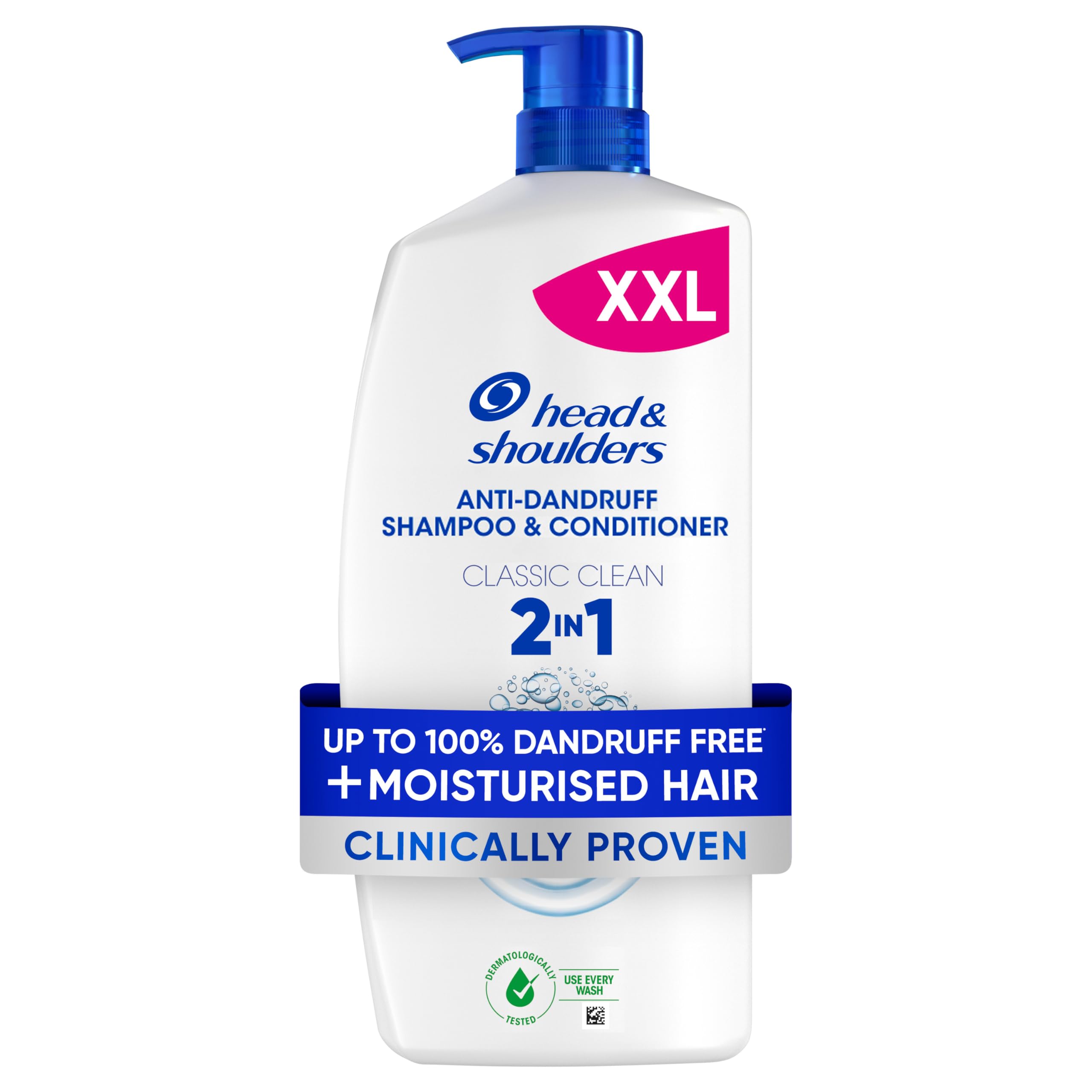 Head & ShouldersClassic Clean 2in1 Anti Dandruff Shampoo, 1000ml. Up to 100% Flake Free, Clinically Proven. For Any Hair and Scalp Type. For Daily use. Clean Feeling