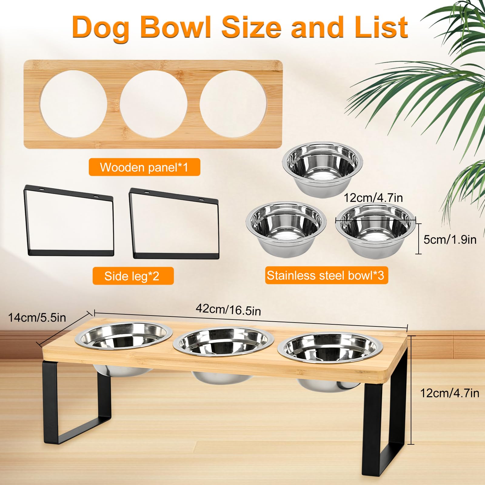 Lot de 3 gamelles surélevées en acier inoxydable avec support, inclinées à 15° – Station d'alimentation surélevée pour chats et petits chiens, anti-vomissements, base en bambou, facile à nettoyer