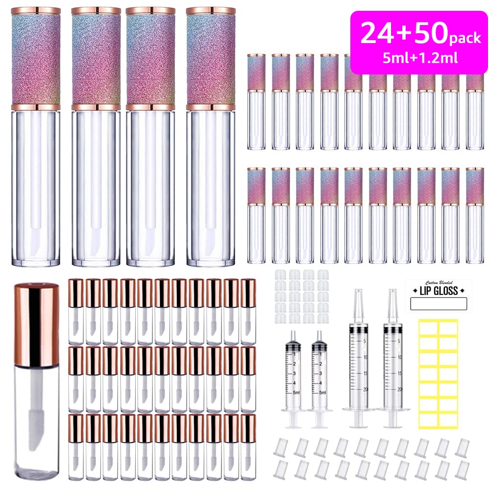 AMORIX 50PCS Mini Lip Gloss Tubes 24PCS Rainbow Lip Gloss Tubes